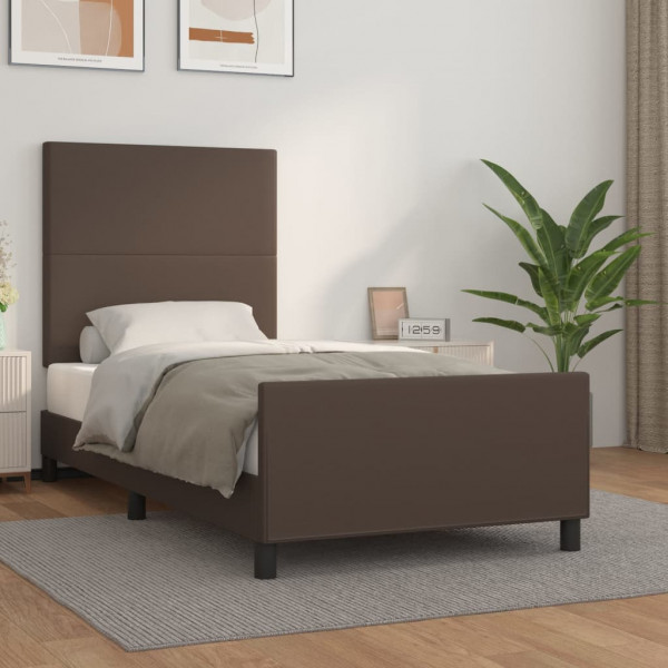 Estructura de cama cabecero cuero sintético marrón 100x200 cm D