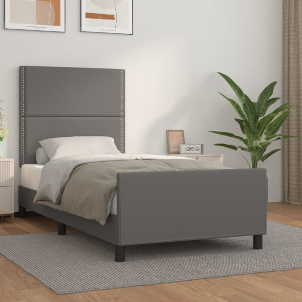 Estructura de cama con cabecero cuero sintético gris 80x200 cm D