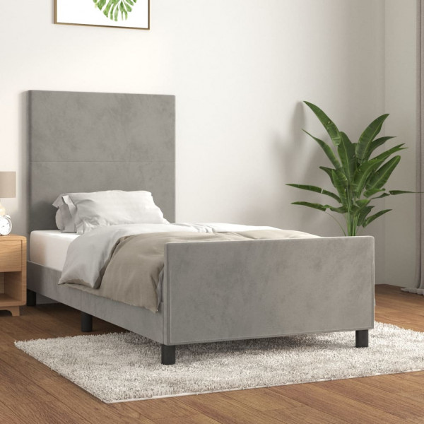 Estrutura de cama em veludo cinza claro com cabeceira 80x200 cm D