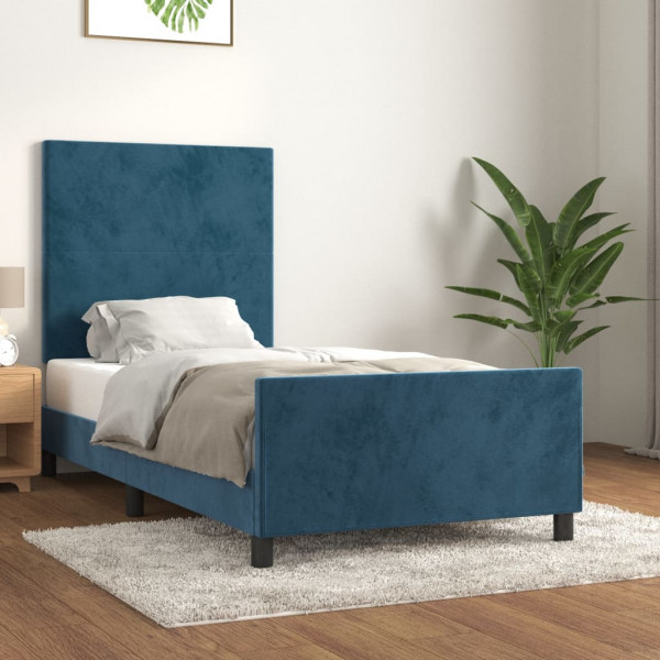Estructura cama con cabecero terciopelo azul oscuro 90x200 cm D