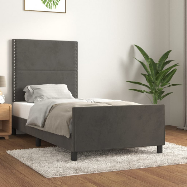 Estructura de cama con cabecero terciopelo gris oscuro 90x190cm D