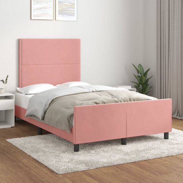 Estructura de cama con cabecero de terciopelo rosa 120x200 cm D