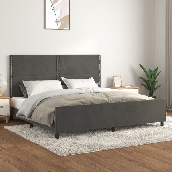 Estructura cama con cabecero terciopelo gris oscuro 200x200 cm D