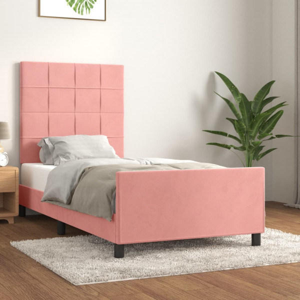 Estructura de cama con cabecero de terciopelo rosa 90x200 cm D