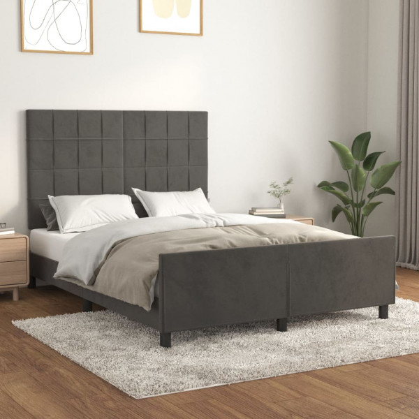 Estrutura de cama em veludo cinza escuro com cabeceira 140x190 cm D