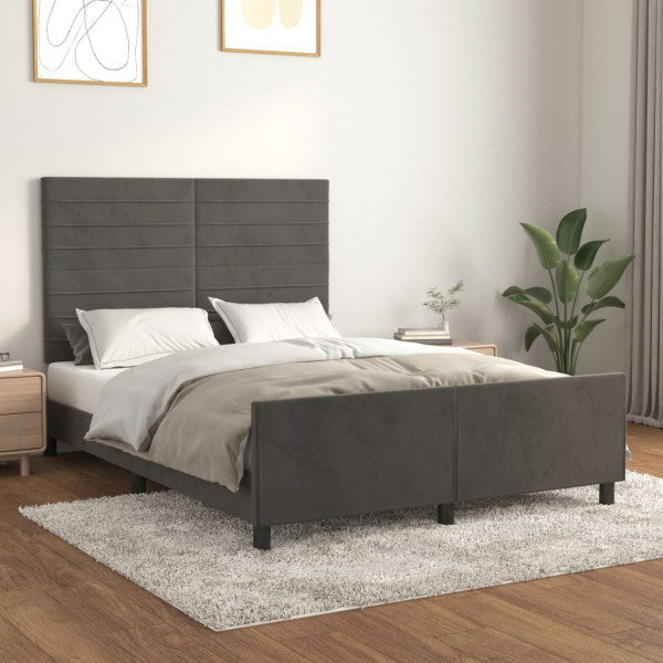 Estrutura da cama com cabeceira de veludo cinza escuro 140x190 cm D