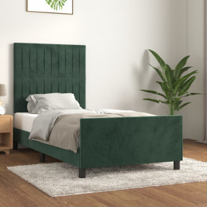 Estructura cama con cabecero terciopelo verde oscuro 80x200 cm D