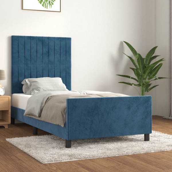 Estrutura da cama com cabeceira de veludo azul escuro 80x200 cm D