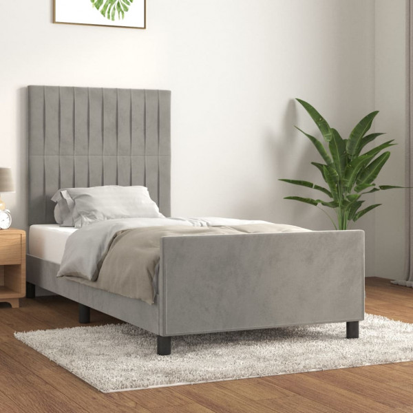 Estrutura da cama com cabeceira de veludo cinza claro 90x190 cm D