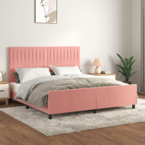 Estructura de cama con cabecero de terciopelo rosa 160x200 cm D