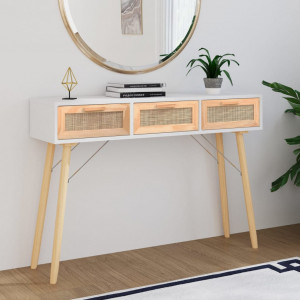 Mesa consola madeira de pinho maciço ratão natural 105x30x75 cm D