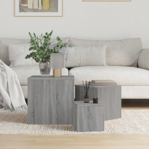 Mesitas auxiliares 3 piezas madera contrachapada gris Sonoma D