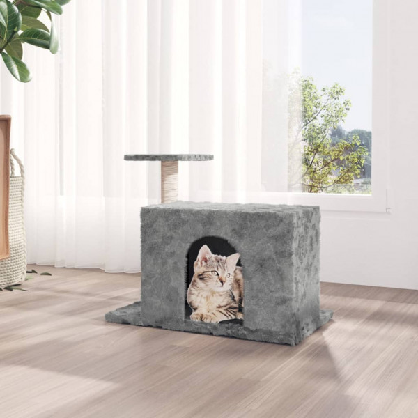Raspador para gatos com postes de sisal cinza claro de 51 cm D