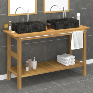 Tocador de baño madera maciza de teca con lavabos mármol negro D