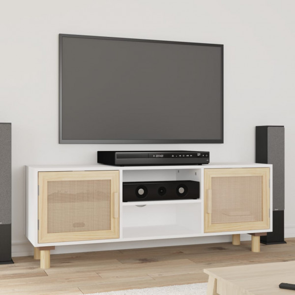 Mobiliário para TV madeira maciça pinheiro natural e ratão 105x30x40 cm D