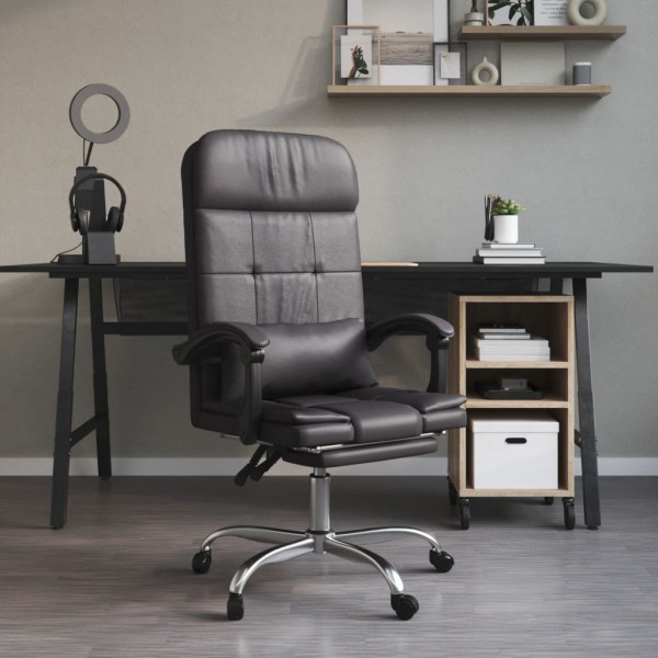 Cadeira de escritório reclinável massagem de couro sintético cinza D