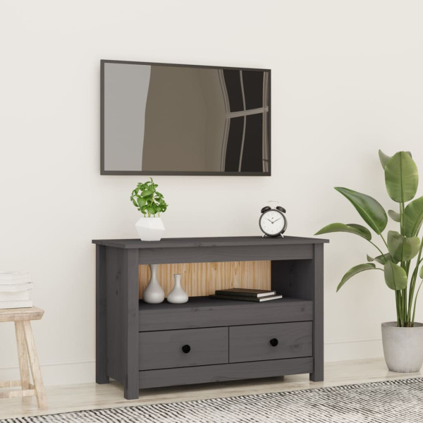 Mueble de TV de madera maciza de pino gris 79x35x52 cm D