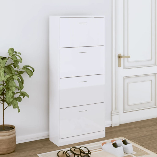 Mueble zapatero madera contrachapada blanco brillo 63x24x147 cm D