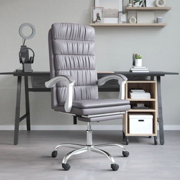 Cadeira de escritório reclinável de couro sintético cinza D