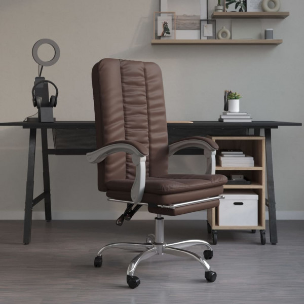 Cadeira de escritório reclinável de couro sintético marrom D