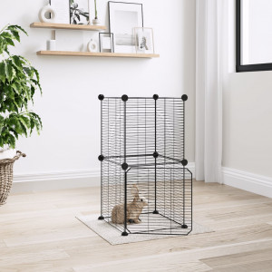 Caixa de animais de estimação de 8 painéis com porta de aço preto 35x35cm D