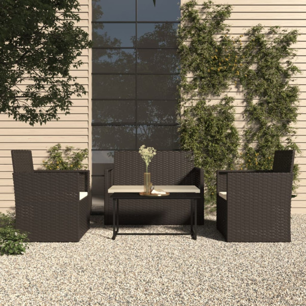 Mobiliário de jardim com almofadas 4 peças ratão sintético preto D