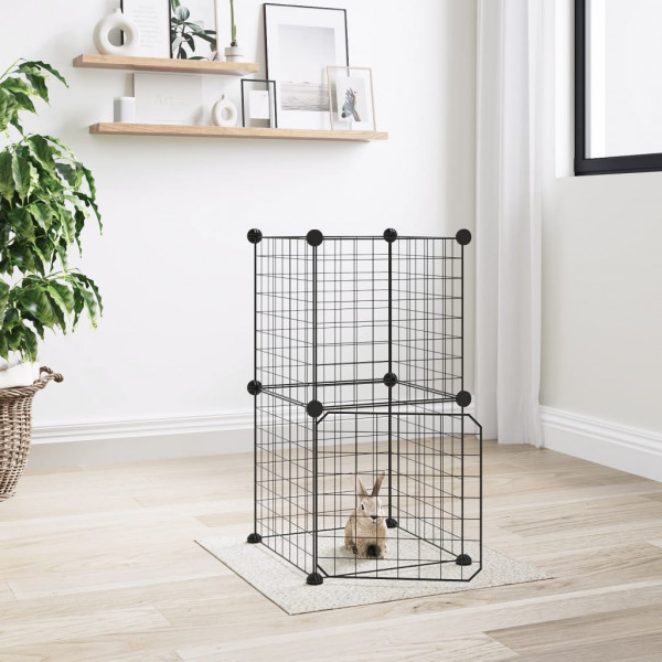 Caixa de animais de estimação de 8 painéis com porta de aço preto 35x35cm D