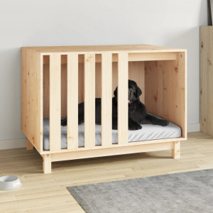 Caseta para perros madera maciza de pino 90x60x67 cm D