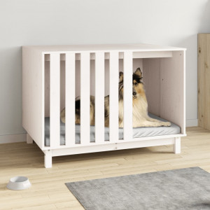 Cama para cachorro em madeira maciça de pinho branco 100x70x72 cm D