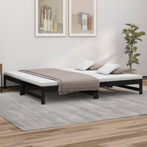 Sofá cama removível madeira maciça de pinho preto 2x(100x200) cm D