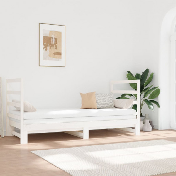 Sofá-cama removível em madeira maciça de pinho branco 2x(90x190) cm D