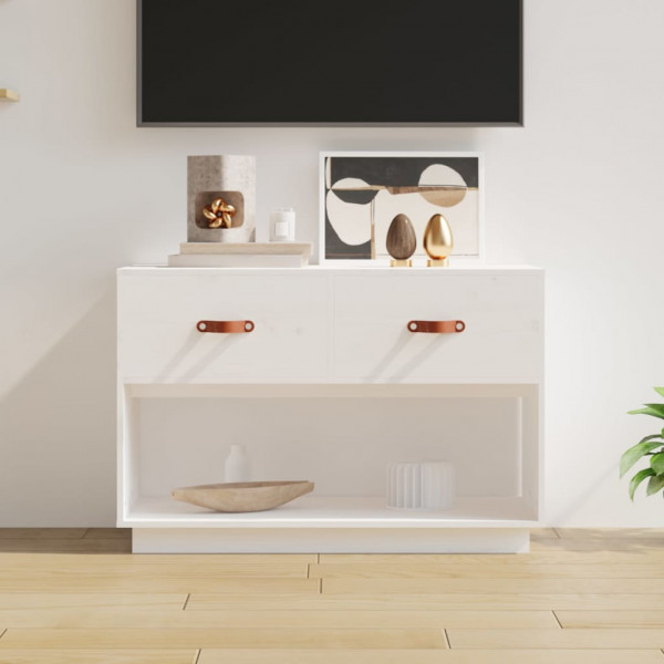 Mueble para TV madera maciza de pino blanco 90x40x60 cm D