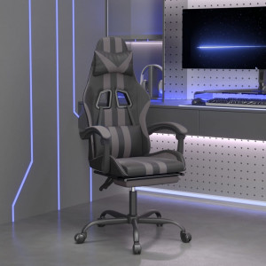 Silla gaming con reposapiés cuero sintético negro gris D