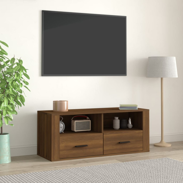 Mueble TV madera contrachapada color marrón roble 100x35x40 cm D