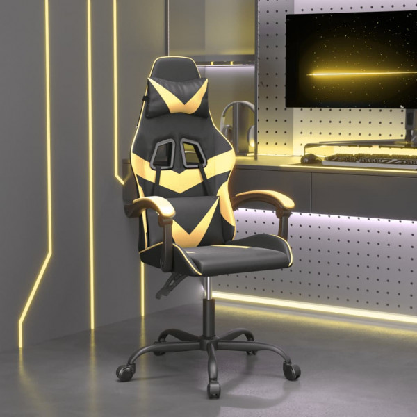 Silla gaming giratoria cuero sintético negro y dorado D