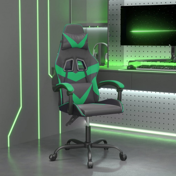 Cadeira giratória para jogos em couro sintético preto e verde D