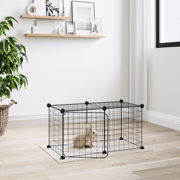 Gaiola para animais de estimação de 8 painéis com porta de aço preto 35x35cm D