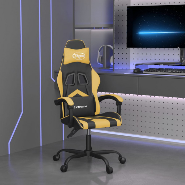 Cadeira giratória para jogos em couro sintético preto e dourado D