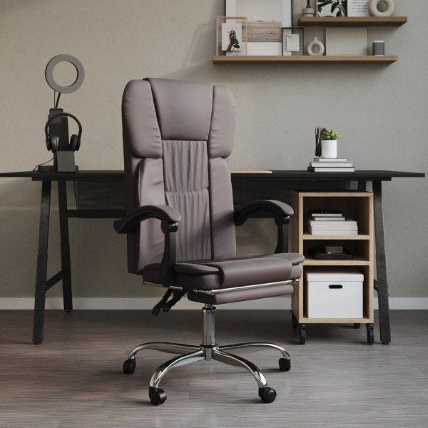 Cadeira de escritório reclinável de couro sintético cinza D