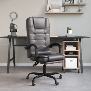 Cadeira de escritório reclinável para massagem em couro sintético cinza D