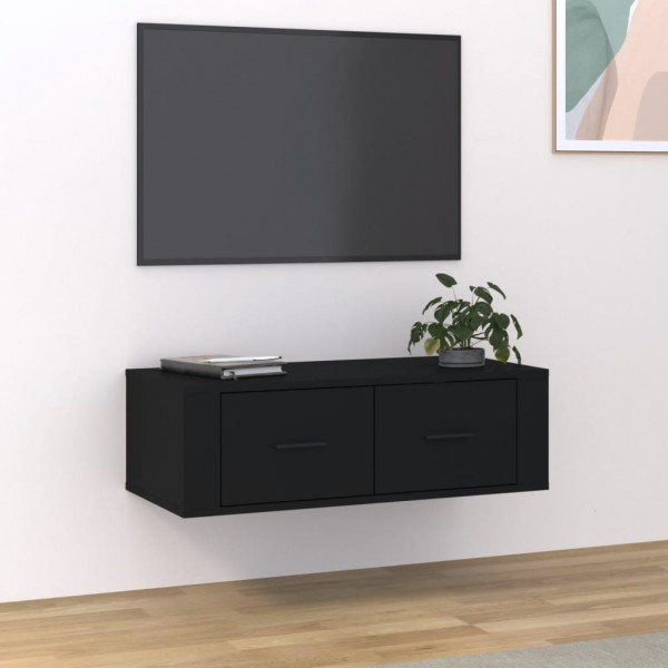 Mueble de TV colgante madera contrachapada negro 80x36x25 cm D