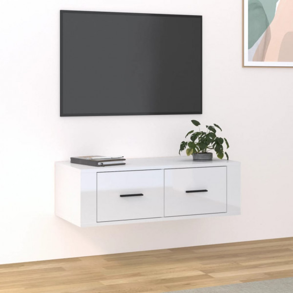 Mueble de TV colgante madera blanco brillante 80x36x25 cm D