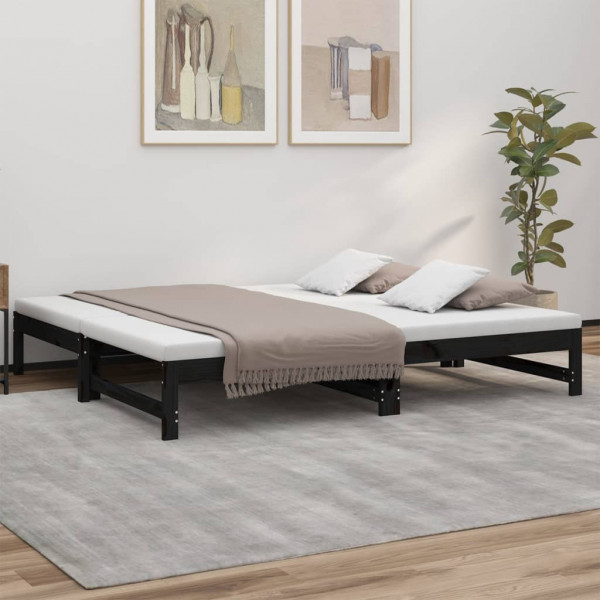 Sofá cama extraíble madera maciza de pino negro 2x(90x190) cm D