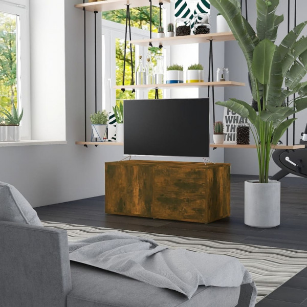 Mueble para TV madera contrachapada roble ahumado 80x34x36 cm D