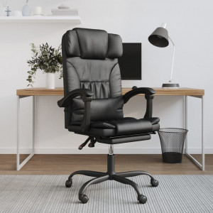 Cadeira de escritório reclinável de couro sintético preto D