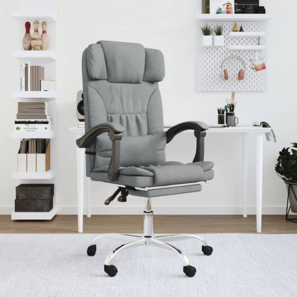 Silla de oficina reclinable con masaje de tela gris claro D