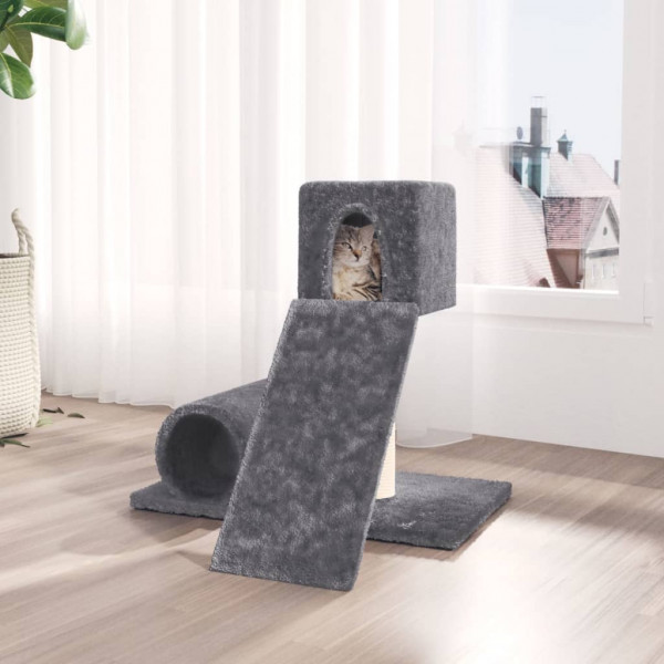 Rascador para gatos con postes de sisal gris oscuro 59 cm D