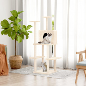 Rascador para gatos con postes de sisal color crema 144.5 cm D