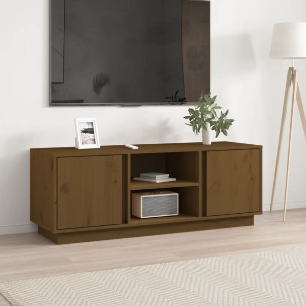 Mueble de TV madera maciza de pino marrón miel 110x35x40.5 cm D