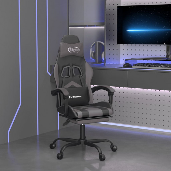 Silla gaming con reposapiés cuero sintético negro gris D